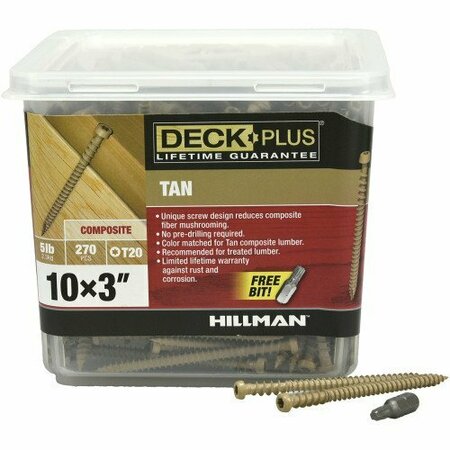 Hillman Deck Screw, #10 x 3 in, Steel, Trim Head, Torx Drive 48455